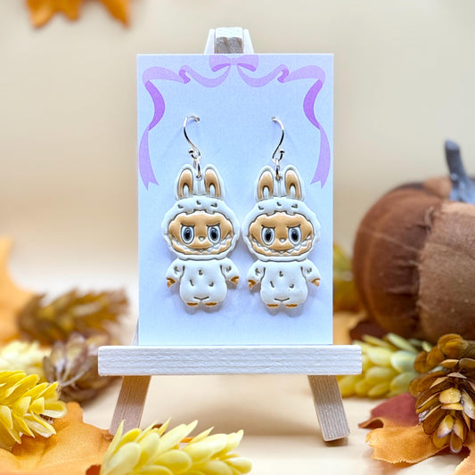 Green Creature Dangle Earrings: Hypoallergenic Brass, Polymer Clay, Toy Inspired