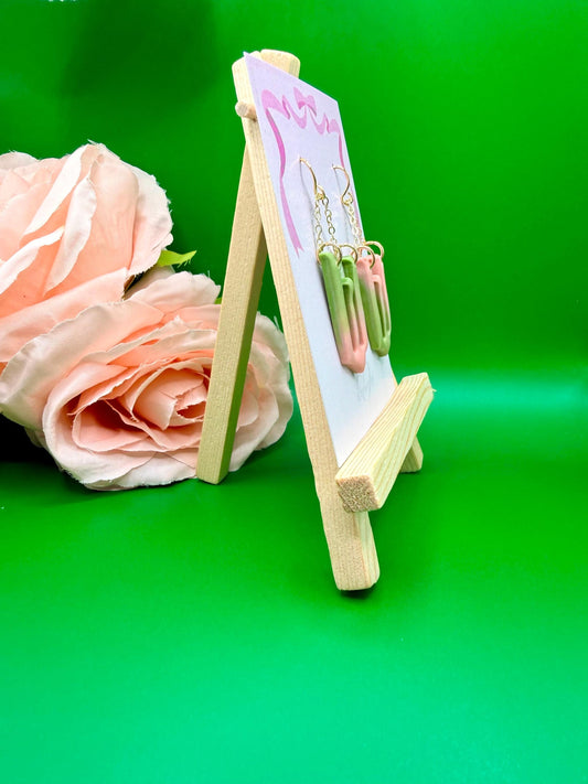 Pink and Green Mismatched W Dangle Earrings