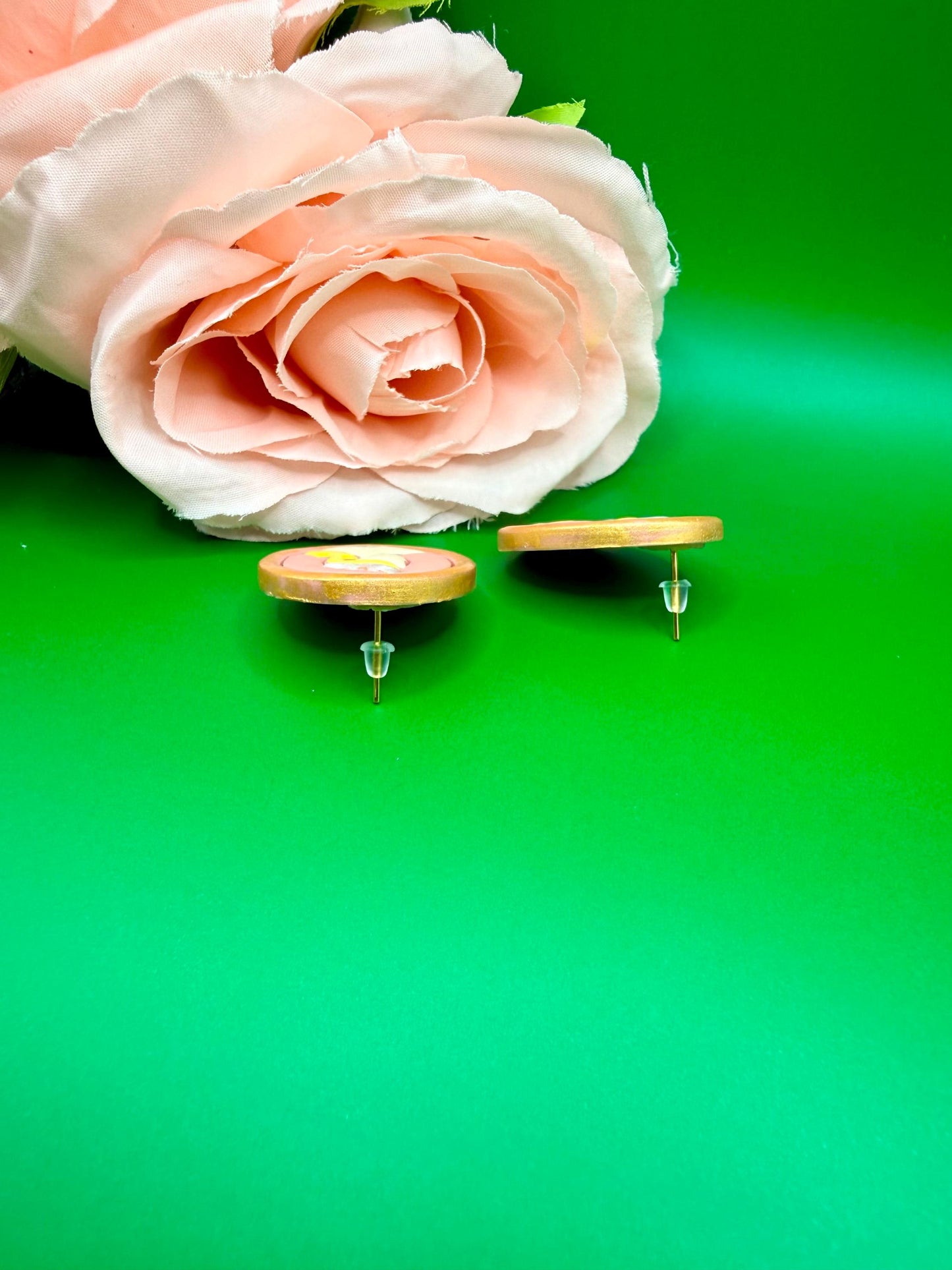 Pink Witch Polymer Clay Stud Earrings, Hypoallergenic