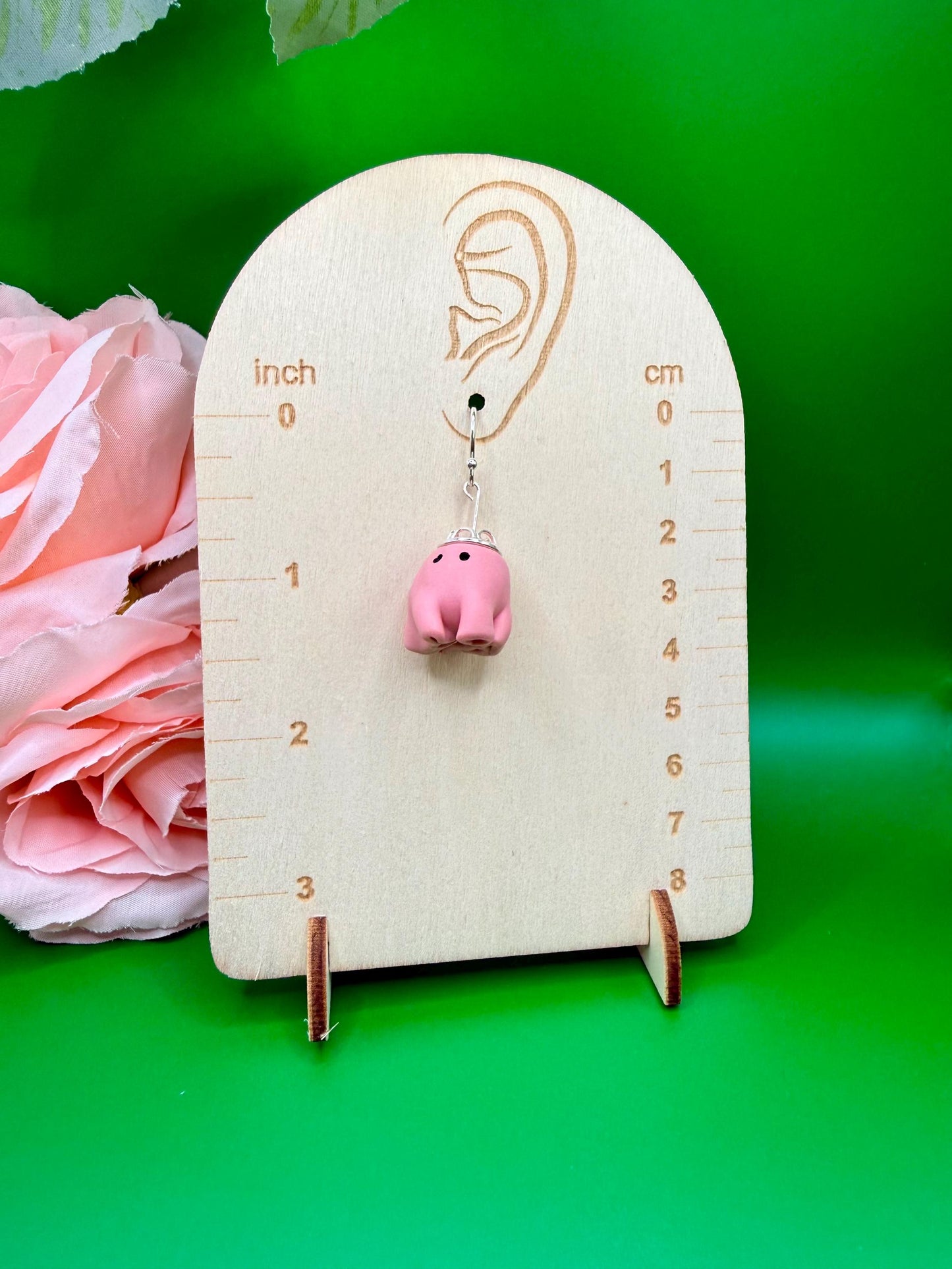 Pink and Green Ghost Dangle Earrings, Hypoallergenic, Musical Theater