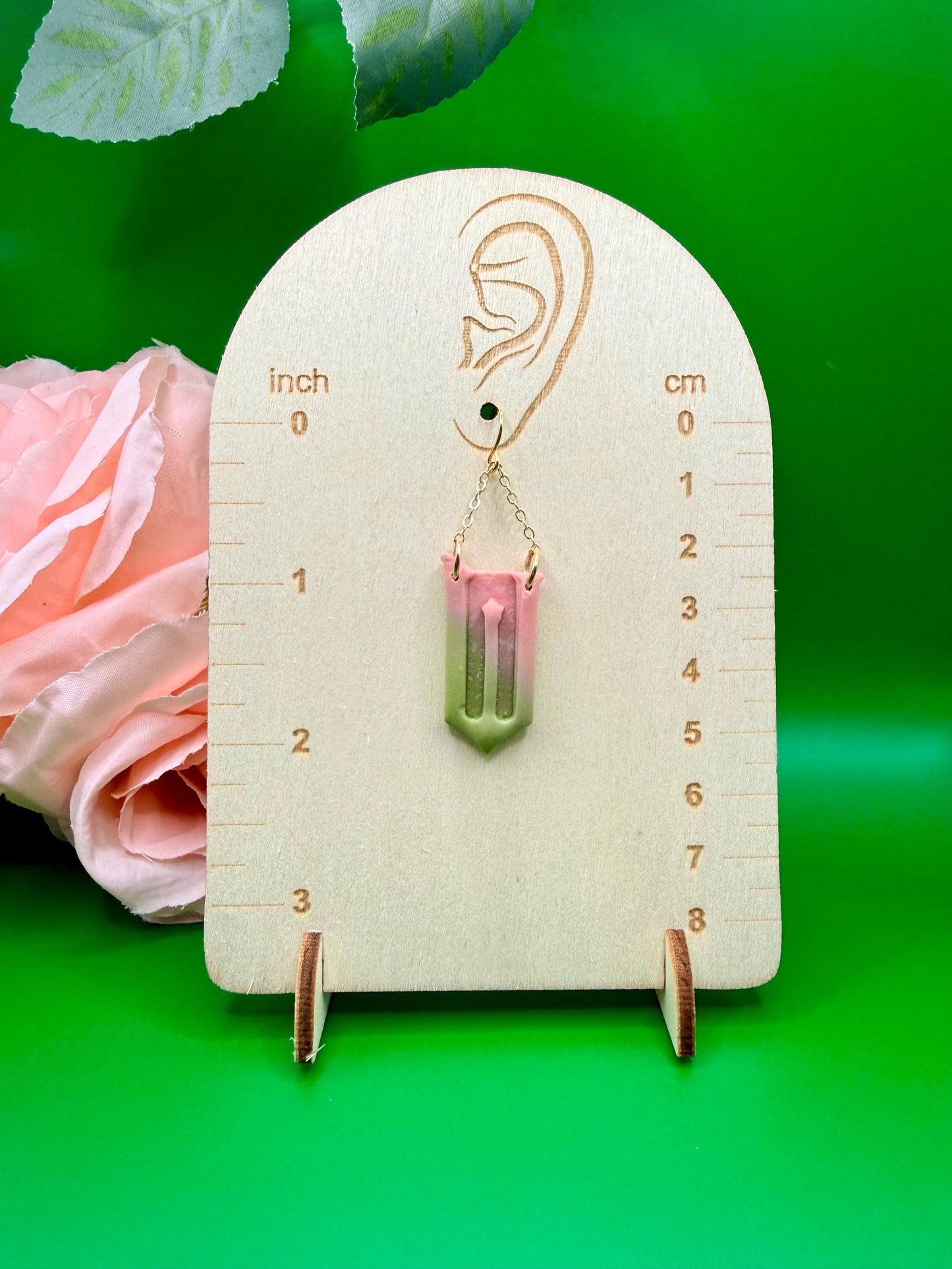 Pink and Green Mismatched W Dangle Earrings