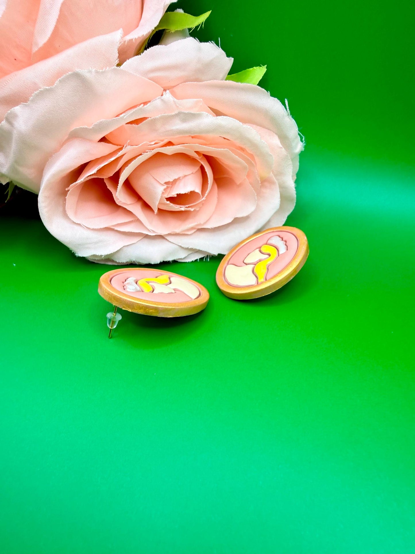 Pink Witch Polymer Clay Stud Earrings, Hypoallergenic