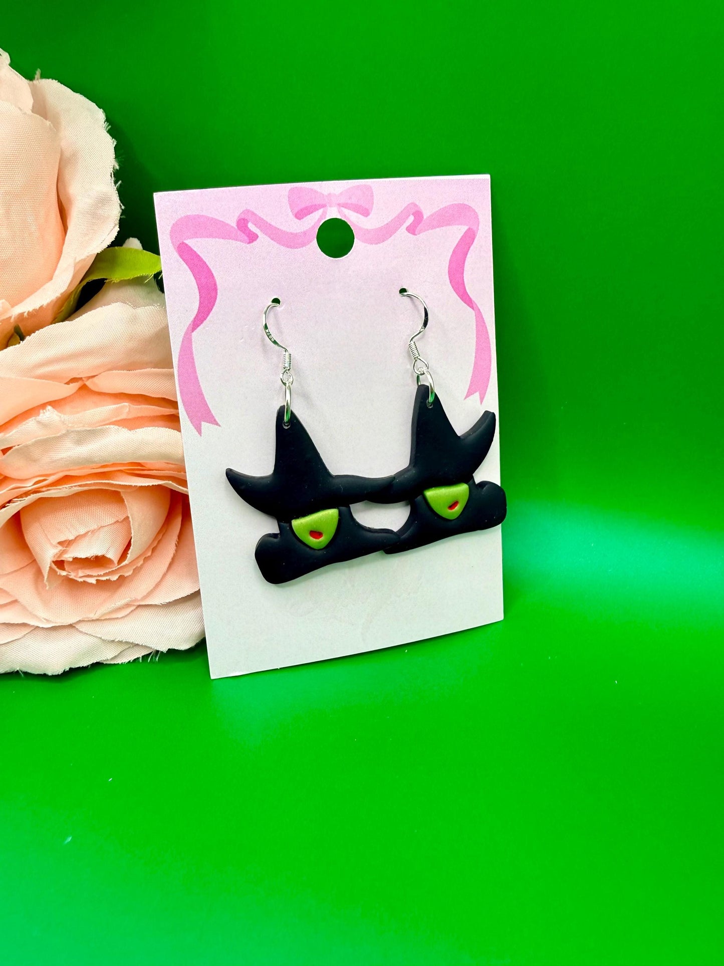 Green Witch Hat Dangle Earrings, Musical Theater, Hypoallergenic