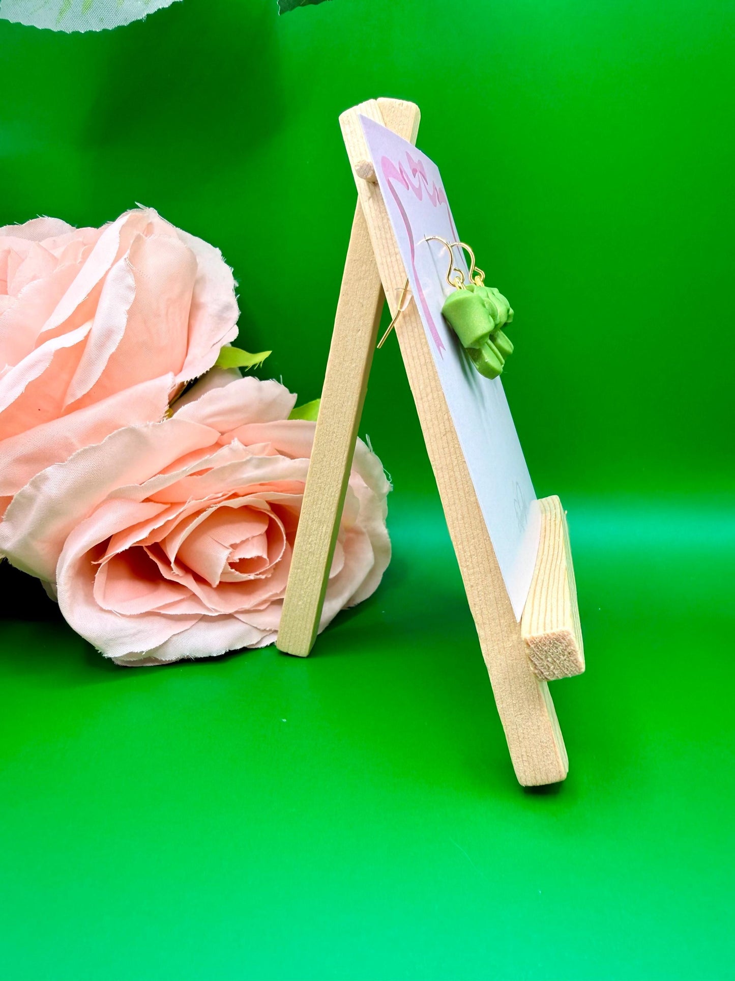 Green Bow Dangle Earrings
