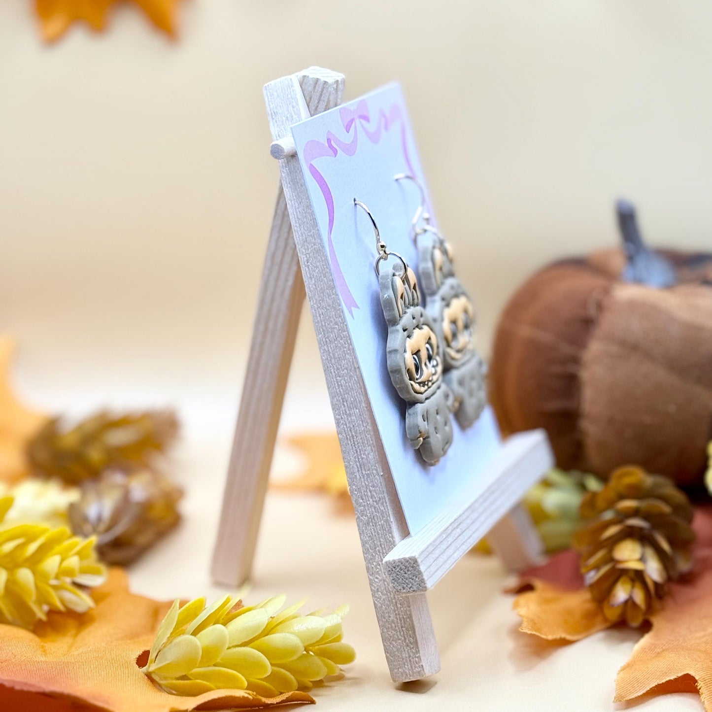 Latte Creature Dangle Earrings: Hypoallergenic Brass, Polymer Clay, Toy Inspired