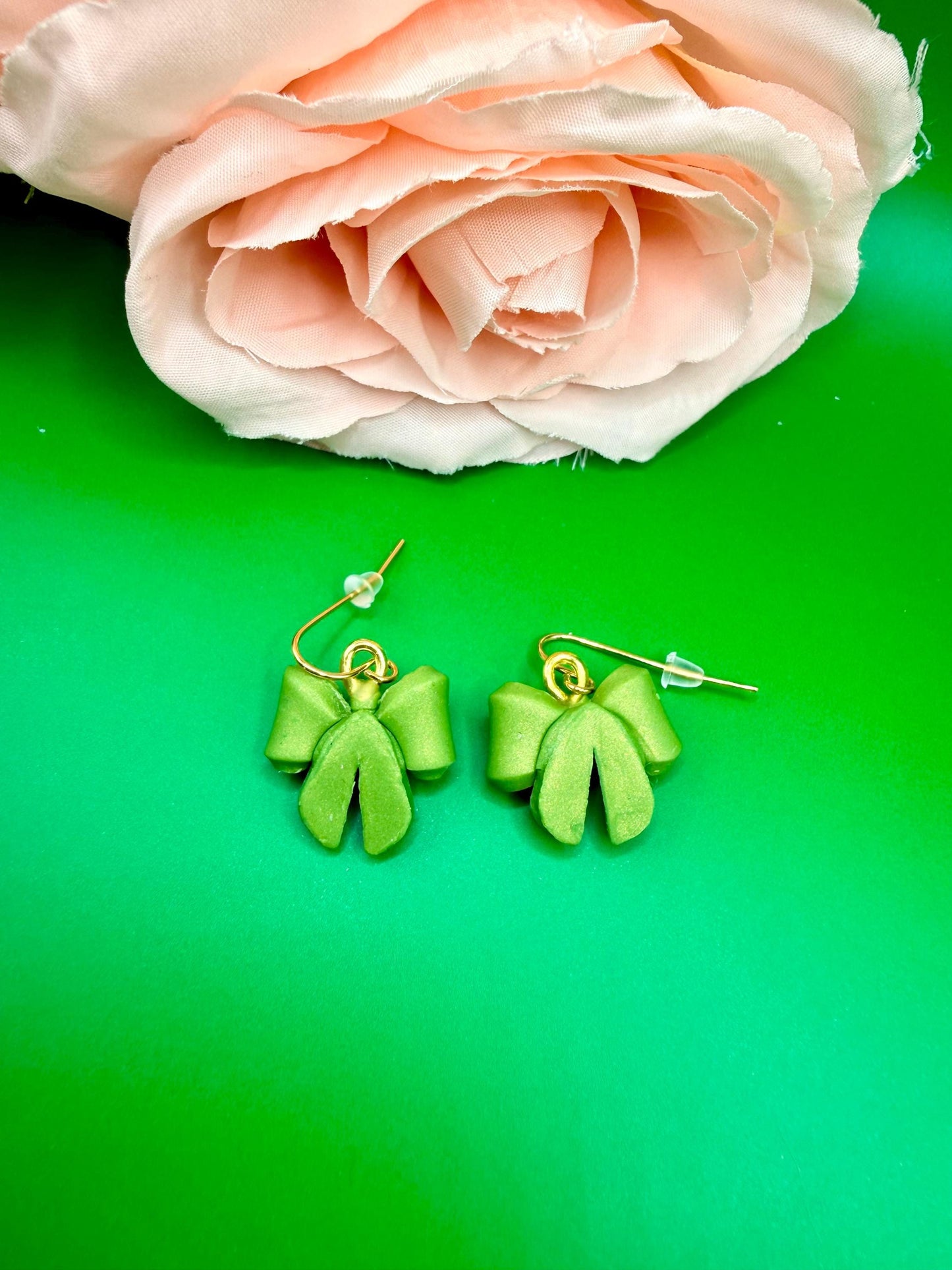 Green Bow Dangle Earrings