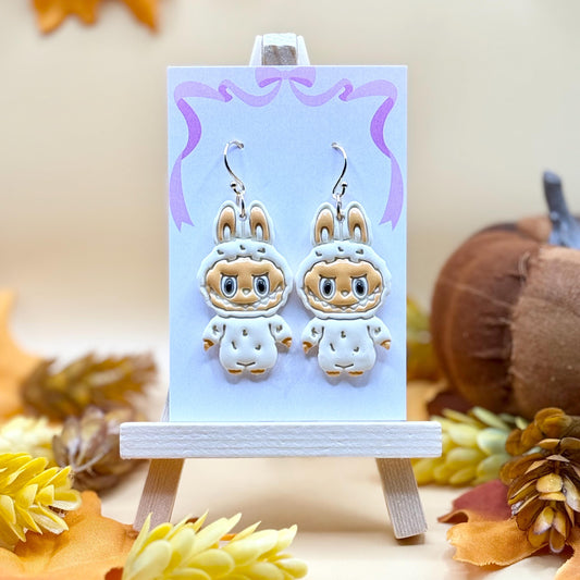 Ivory Monster Dangle Earrings: Hypoallergenic Brass, Polymer Clay, Toy Inspired