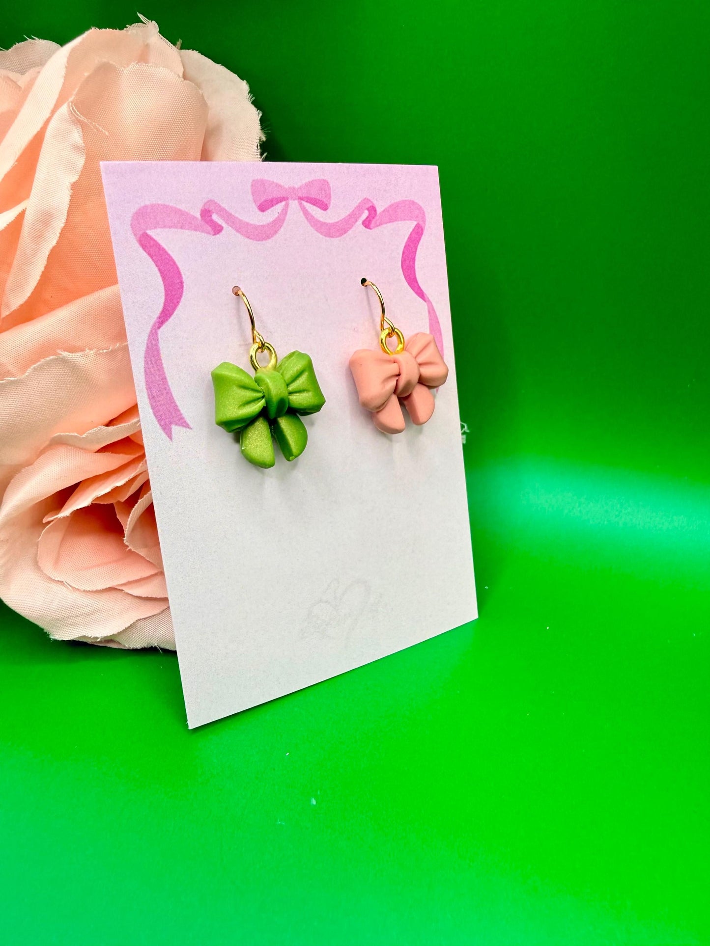 Mismatched Pink and Green Bow Earrings