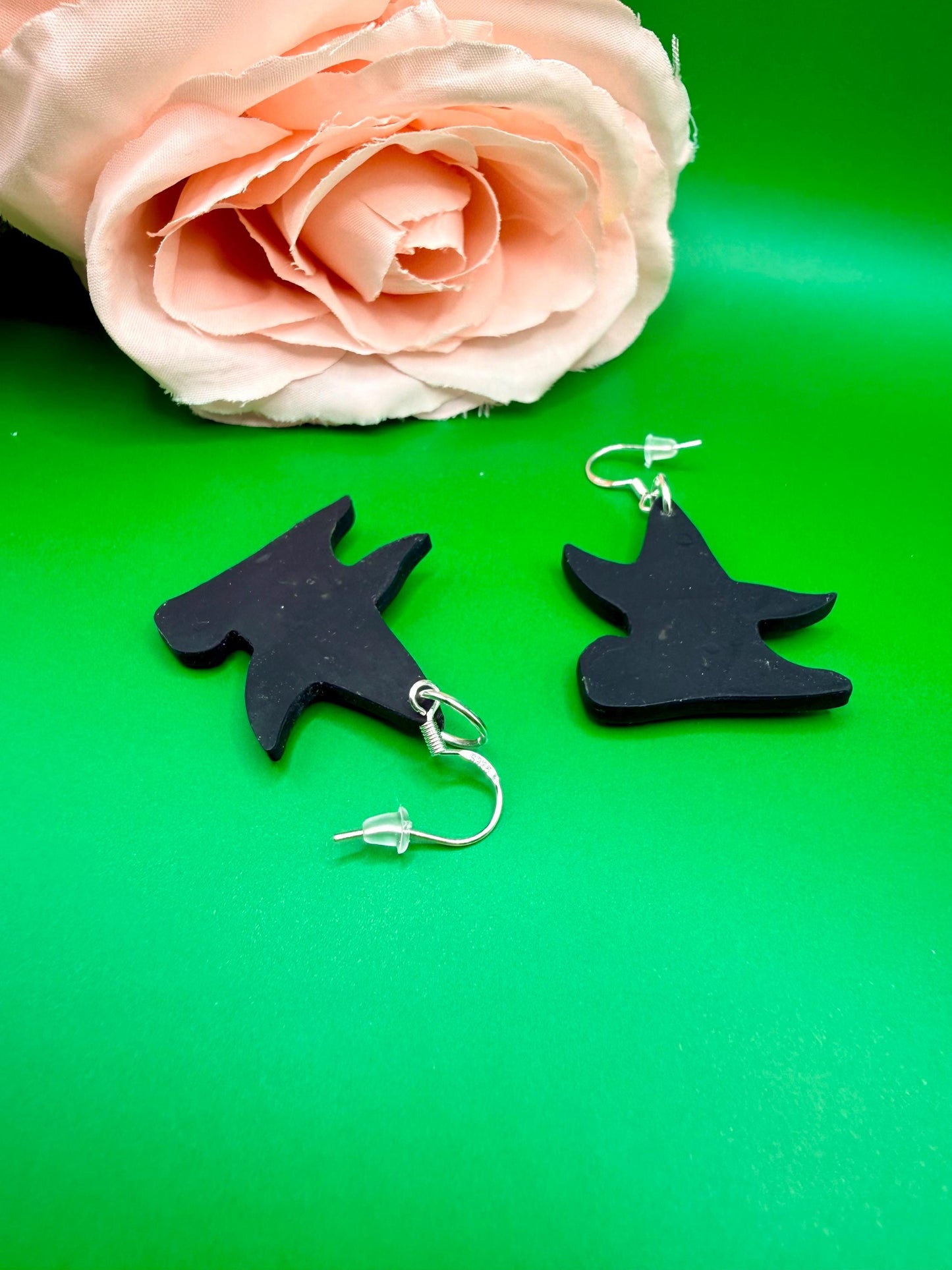Green Witch Hat Dangle Earrings, Musical Theater, Hypoallergenic