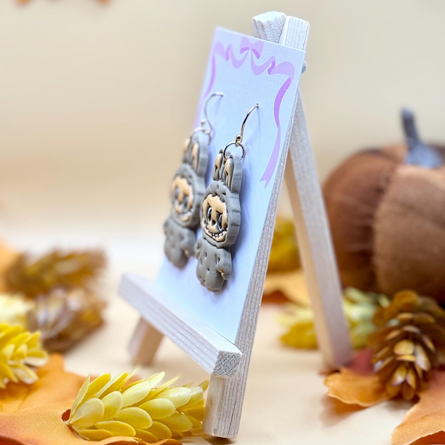 Chocolate Creature Dangle Earrings: Hypoallergenic Brass, Polymer Clay, Toy Inspired