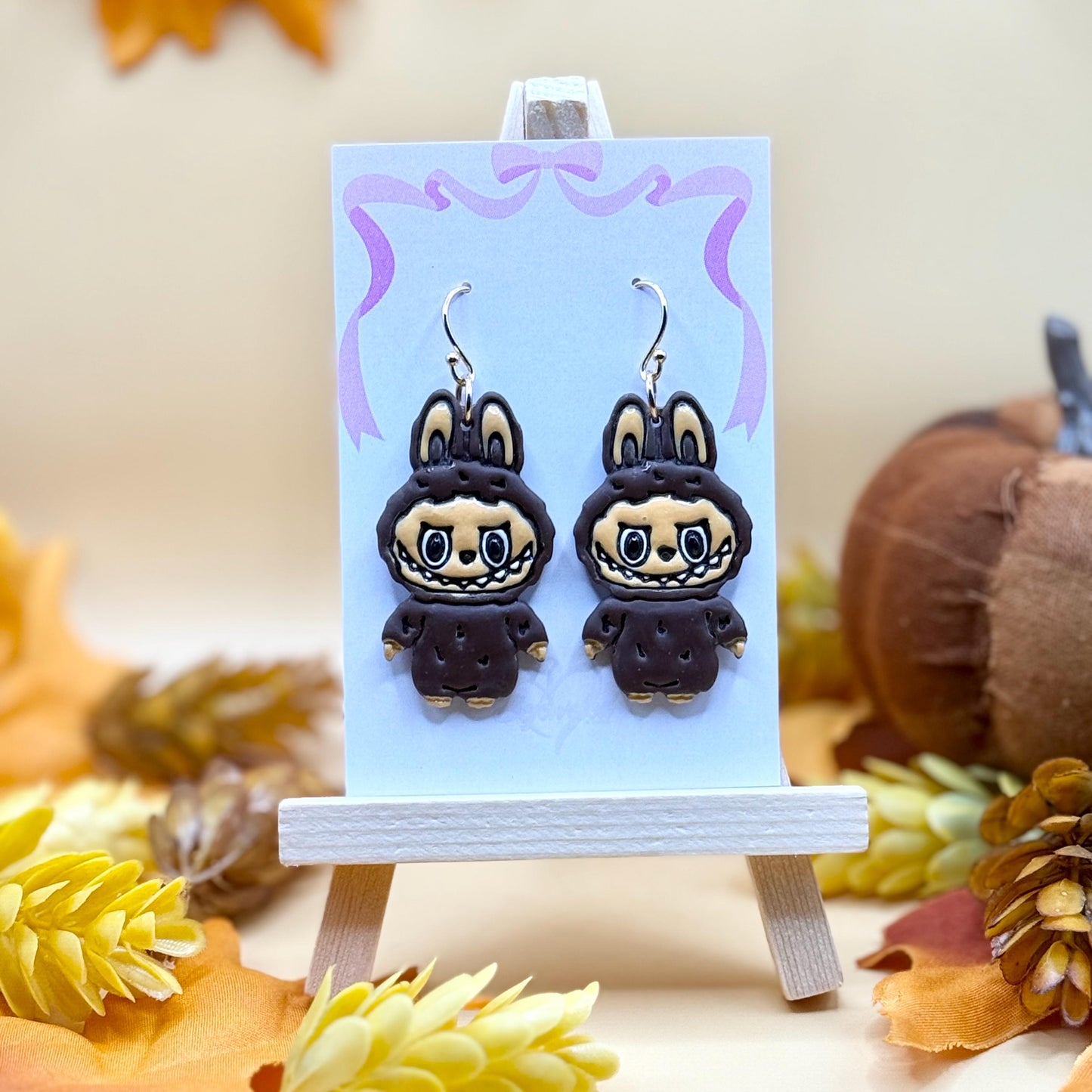 Green Creature Dangle Earrings: Hypoallergenic Brass, Polymer Clay, Toy Inspired