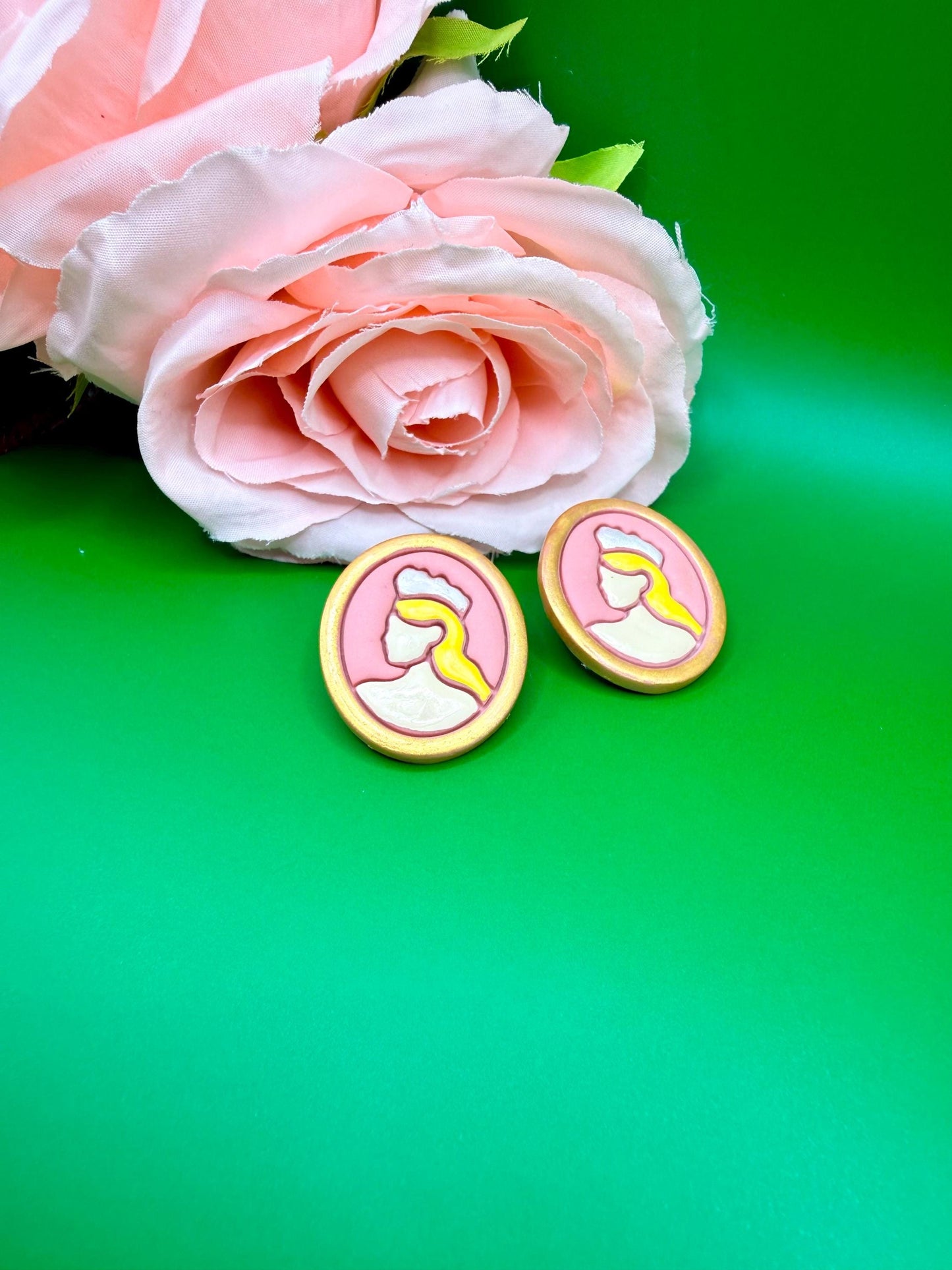 Pink Witch Polymer Clay Stud Earrings, Hypoallergenic