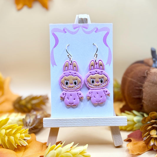Ivory Monster Dangle Earrings: Hypoallergenic Brass, Polymer Clay, Toy Inspired