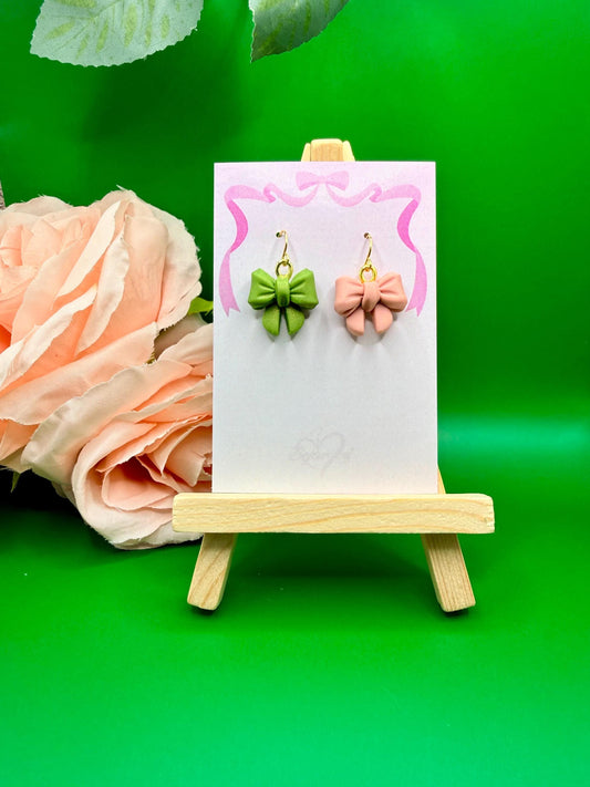Mismatched Pink and Green Bow Earrings
