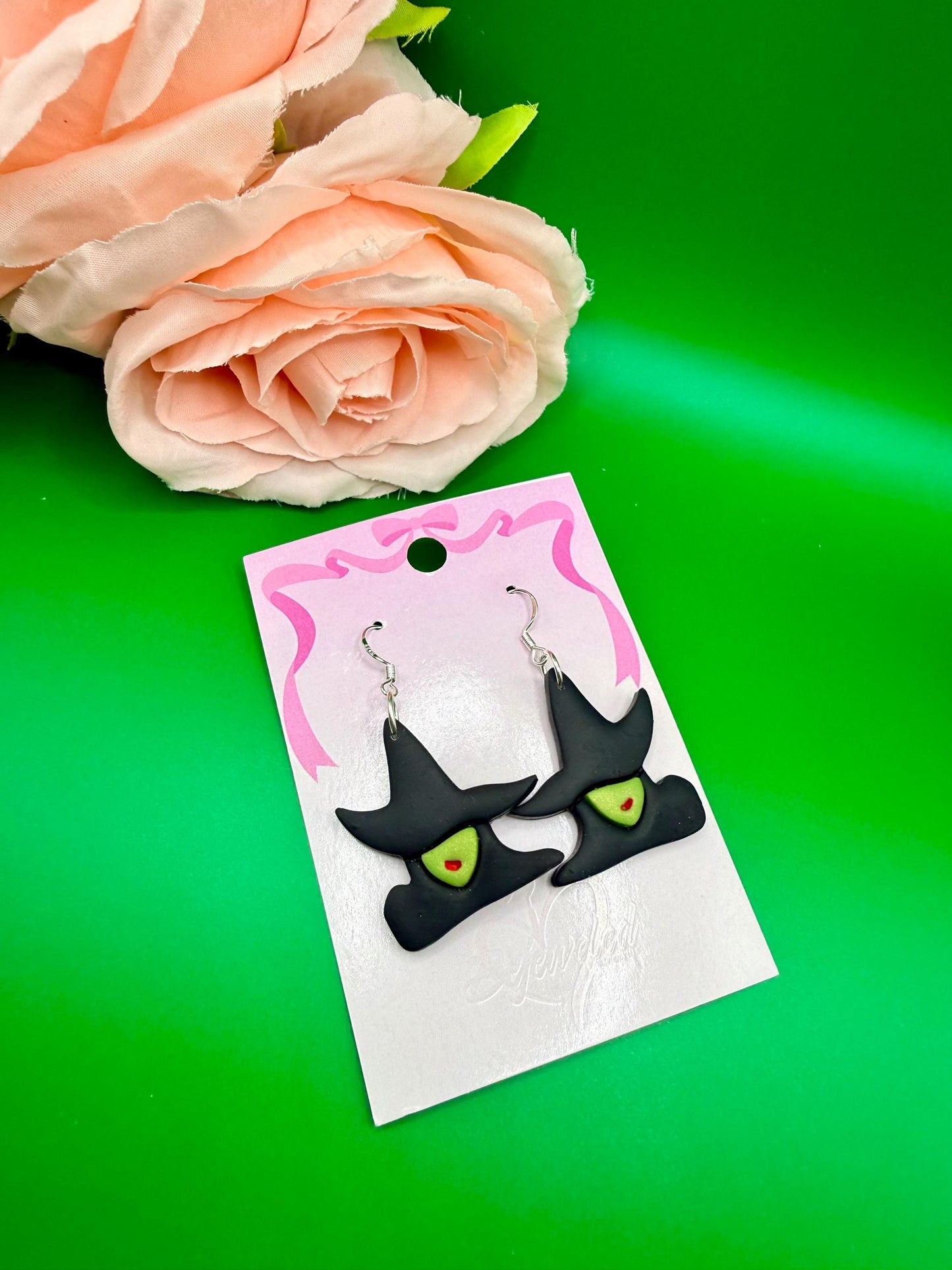 Green Witch Hat Dangle Earrings, Musical Theater, Hypoallergenic