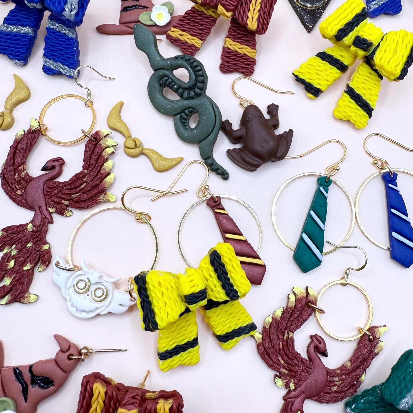 Wizarding House Bow Stud Earrings: Hypoallergenic Stainless Steel, Handmade Polymer Clay, Wizard Movie Fan