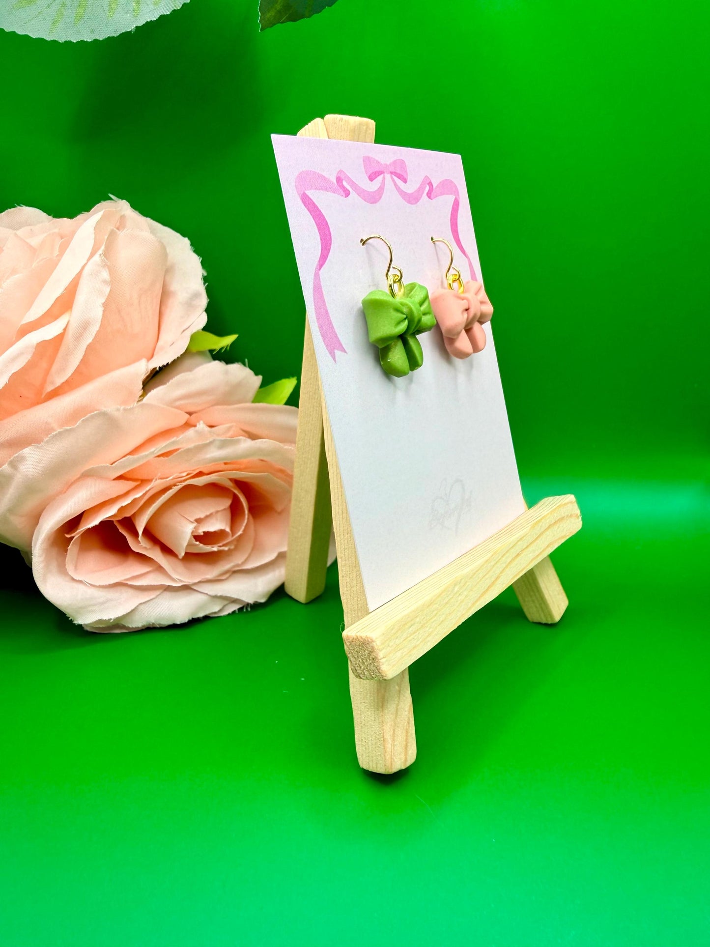 Mismatched Pink and Green Bow Earrings