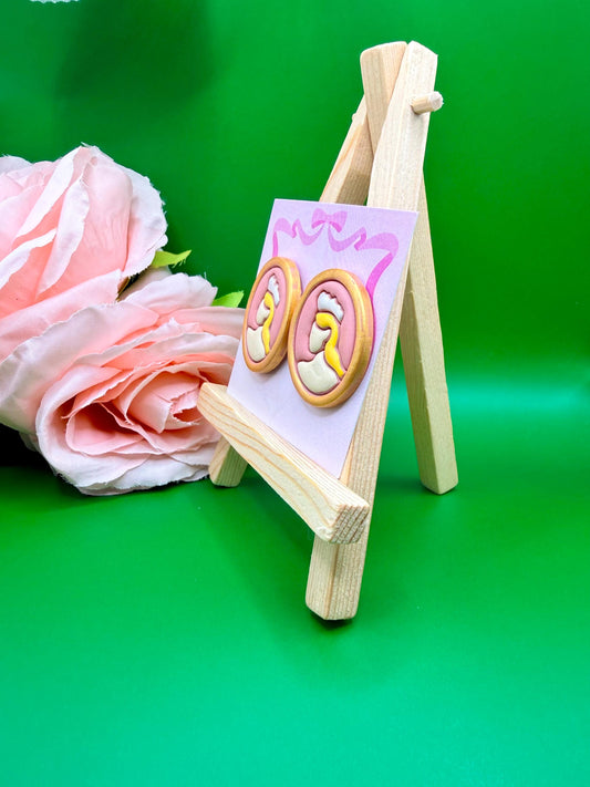 Pink Witch Polymer Clay Stud Earrings, Hypoallergenic