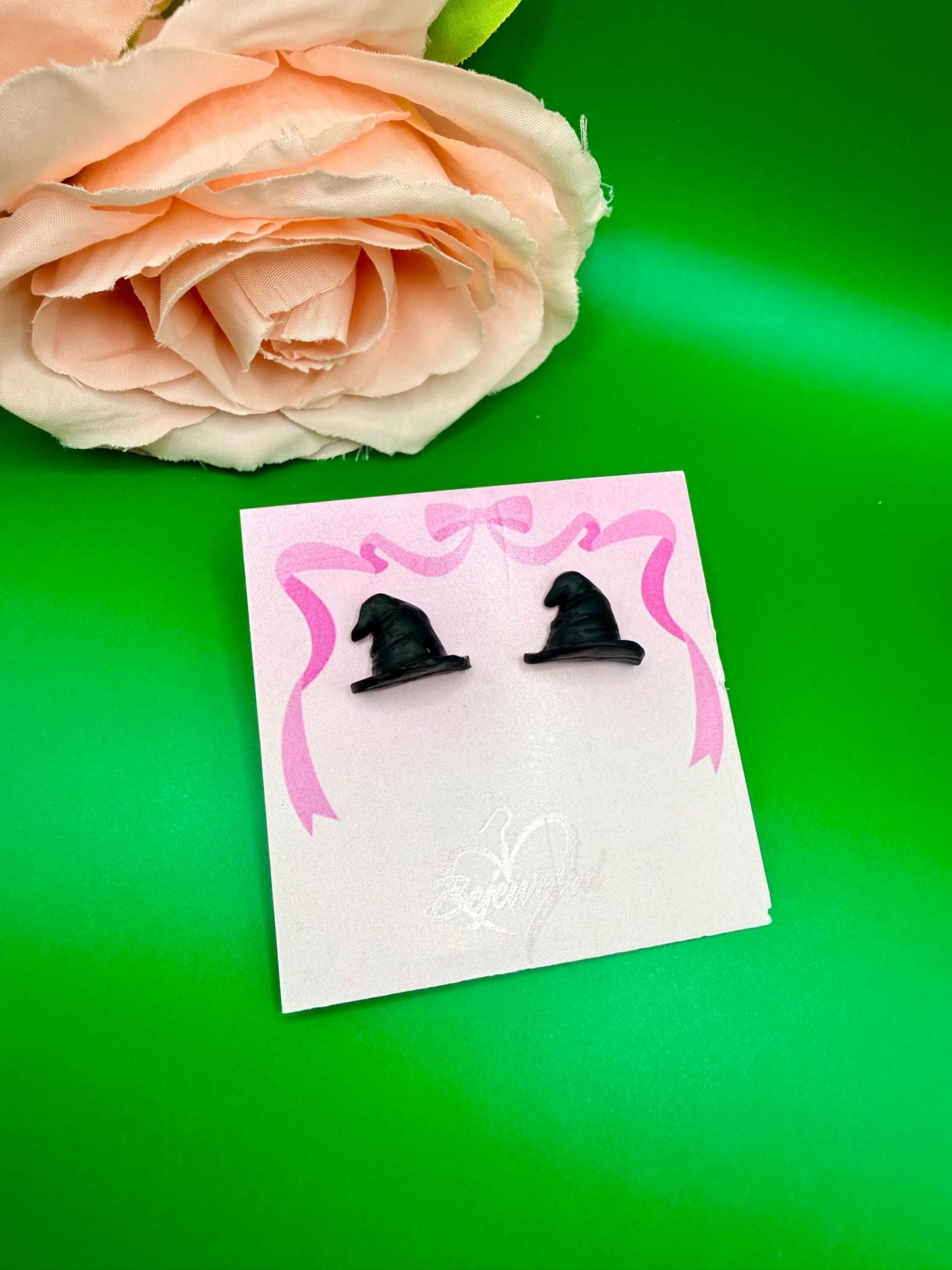 Witch Hat Stud Earrings, Polymer Clay, Hypoallergenic