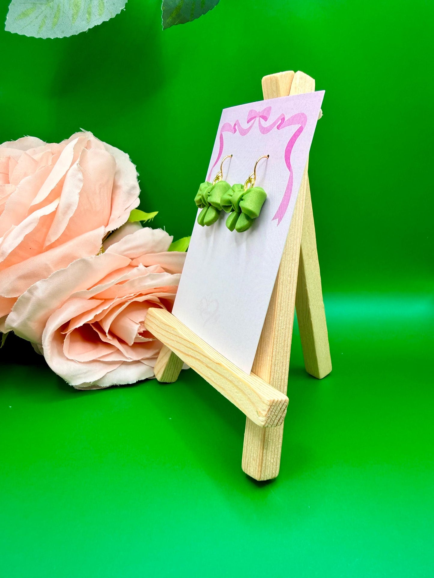 Green Bow Dangle Earrings