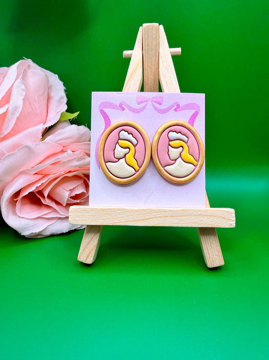 Pink Witch Polymer Clay Stud Earrings, Hypoallergenic