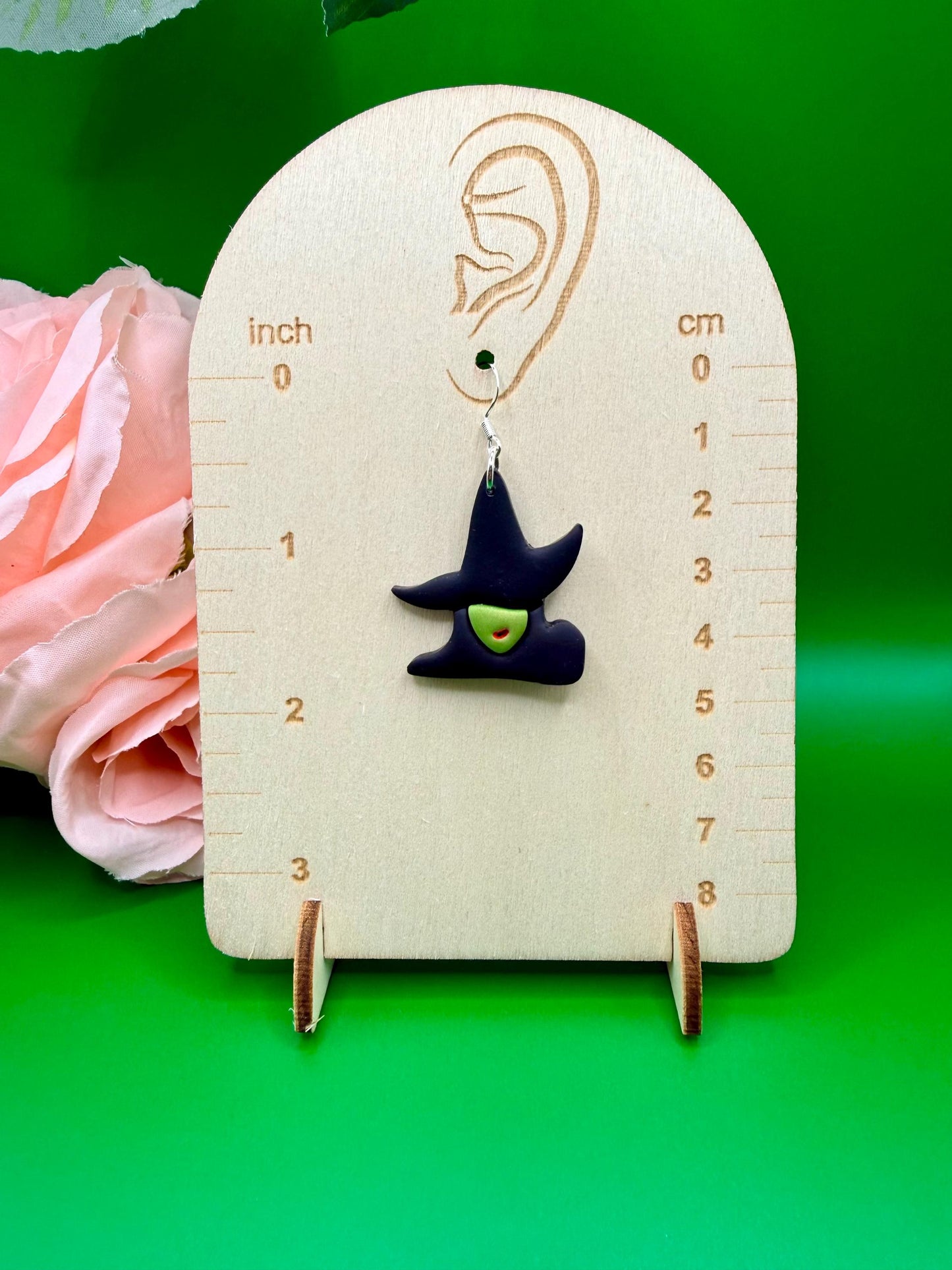 Green Witch Hat Dangle Earrings, Musical Theater, Hypoallergenic