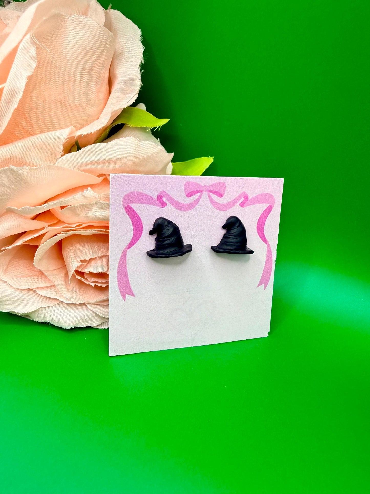 Witch Hat Stud Earrings, Polymer Clay, Hypoallergenic