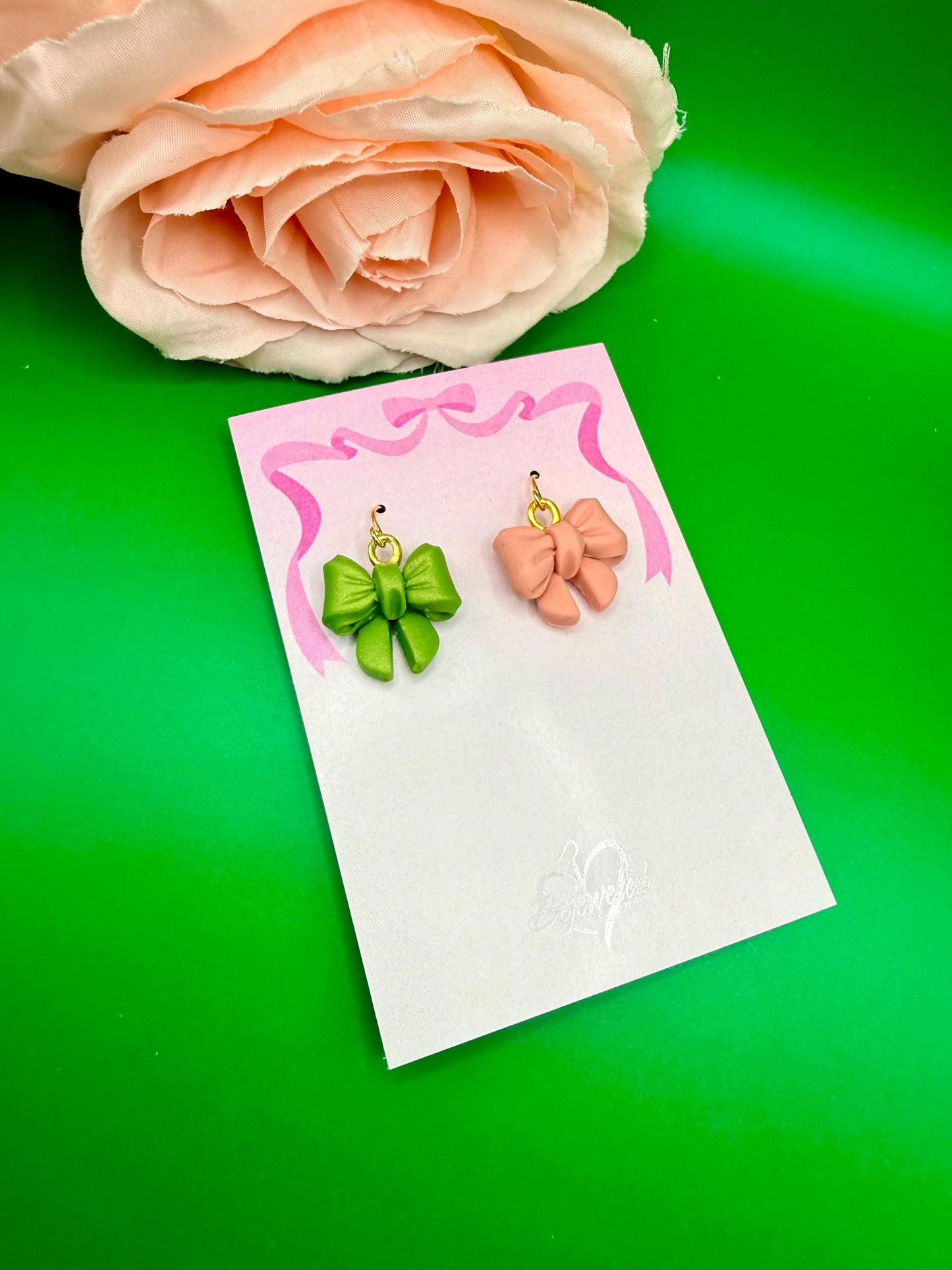 Mismatched Pink and Green Bow Earrings