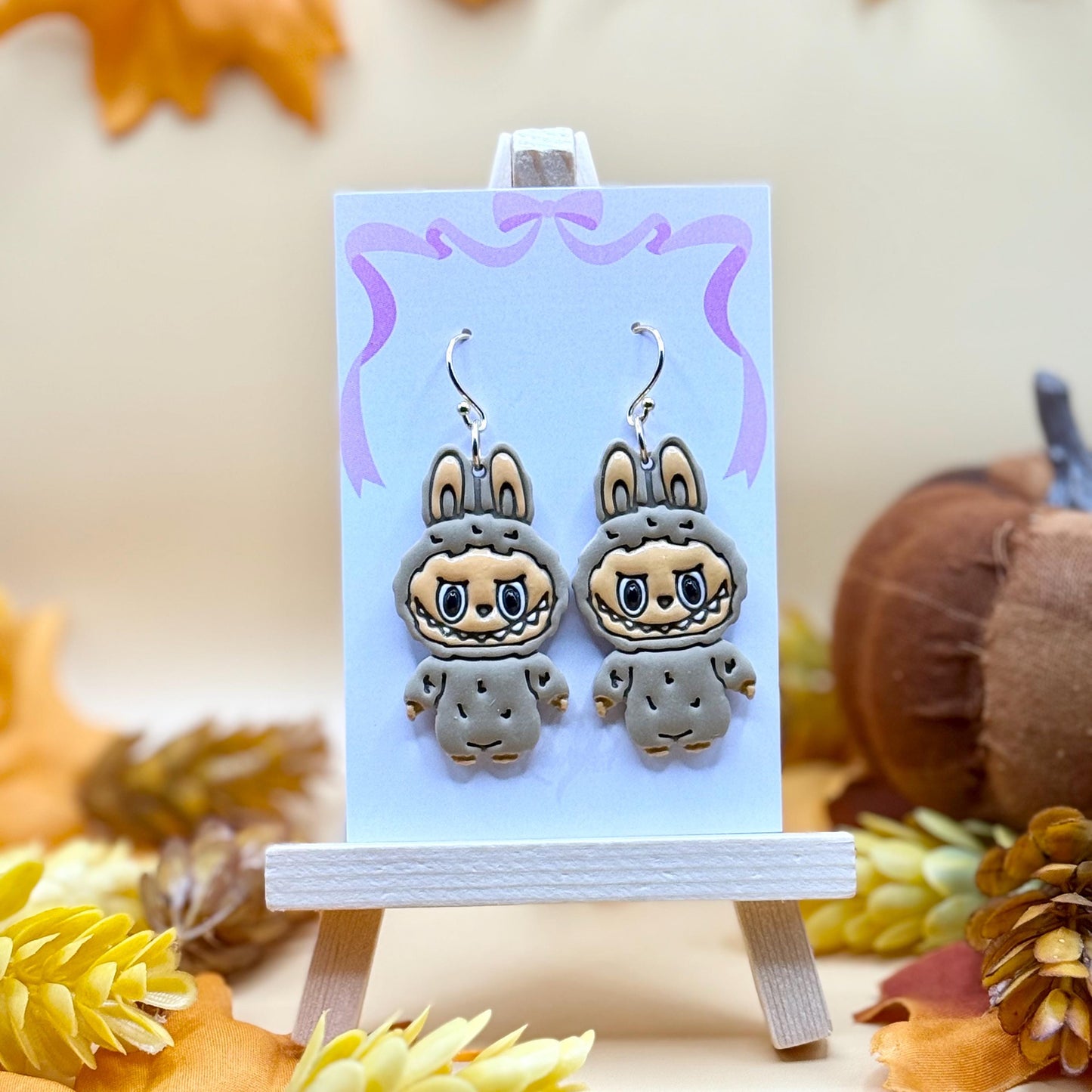 Green Creature Dangle Earrings: Hypoallergenic Brass, Polymer Clay, Toy Inspired
