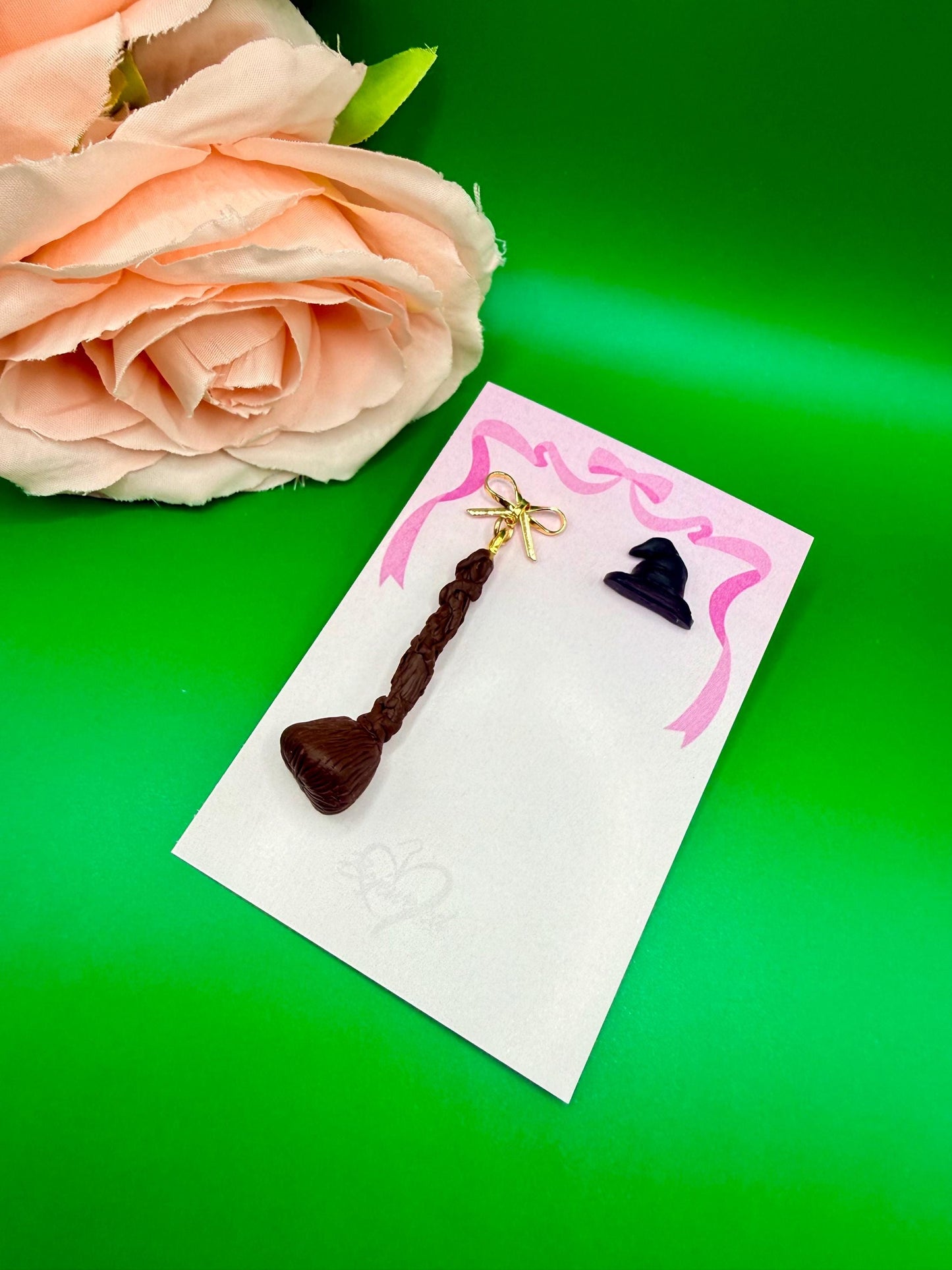 Mismatched Witch Hat and Broom Dangle Earrings