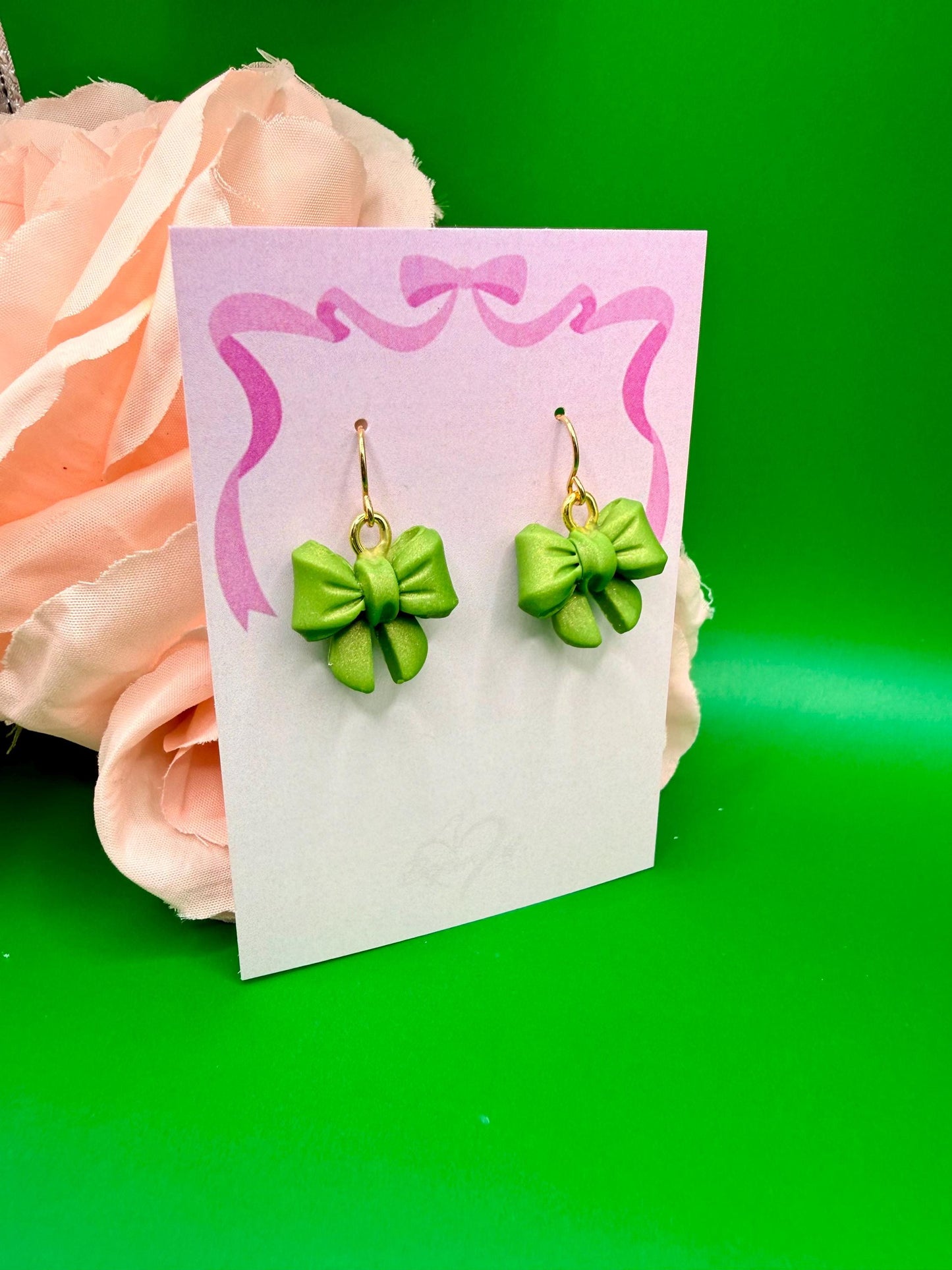 Green Bow Dangle Earrings