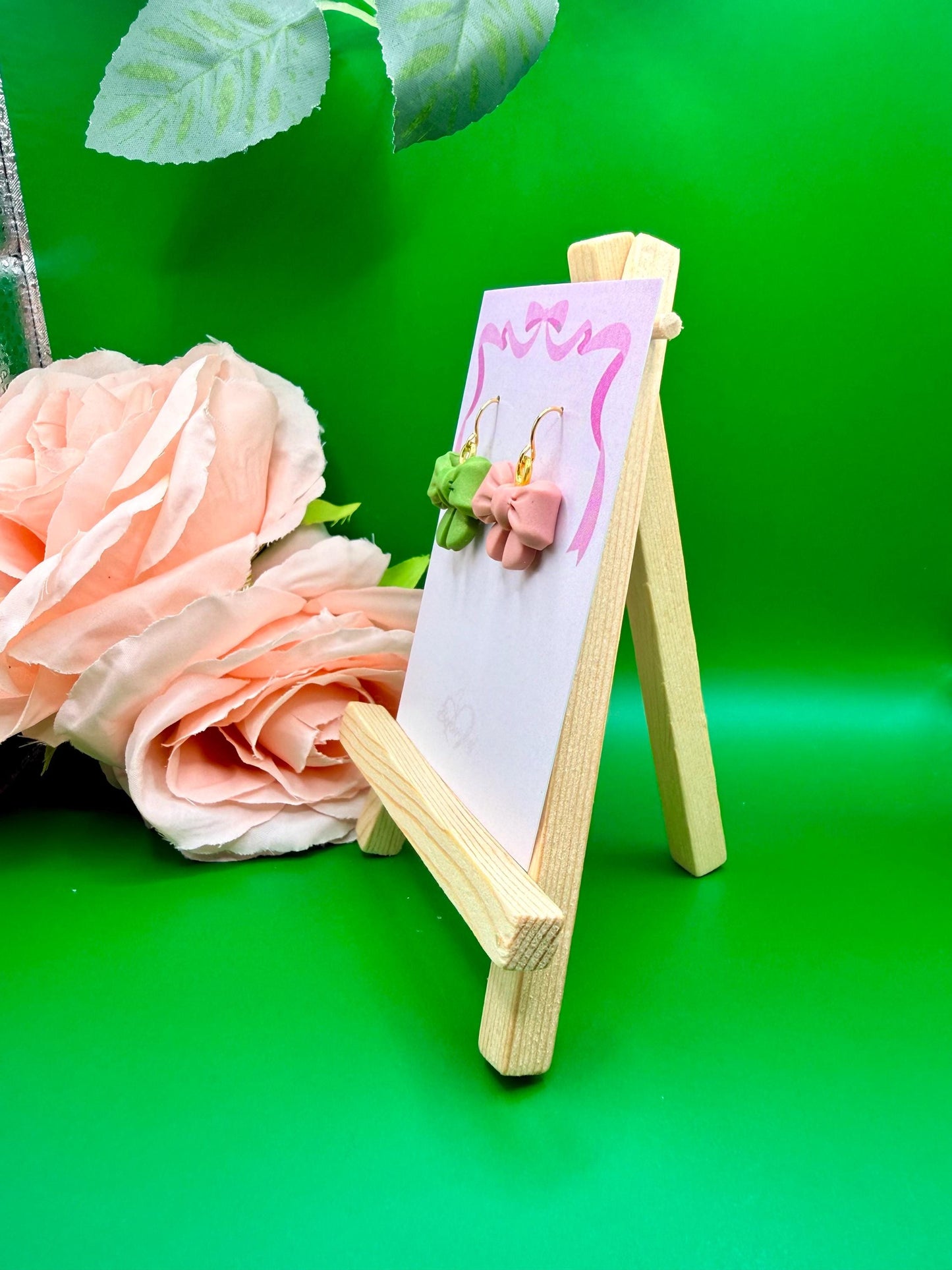 Mismatched Pink and Green Bow Earrings