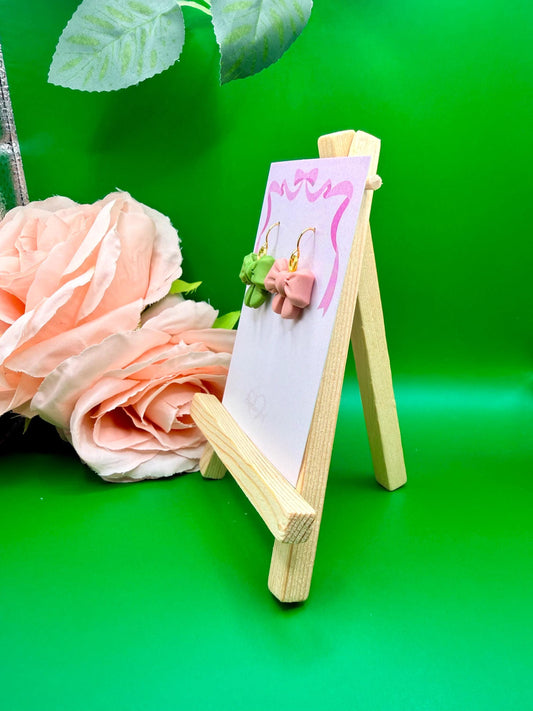 Mismatched Pink and Green Bow Earrings