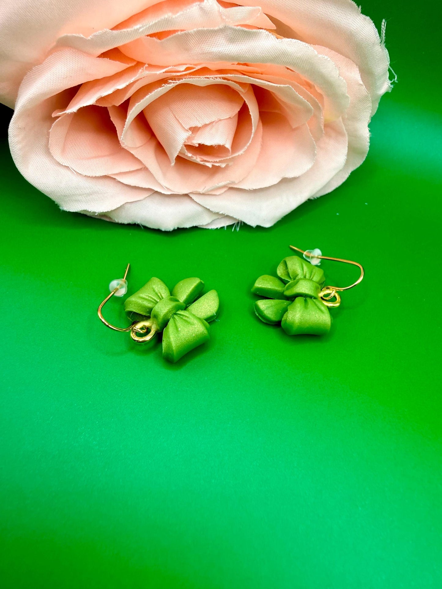 Green Bow Dangle Earrings