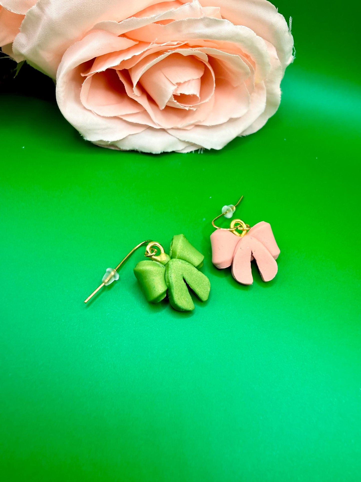 Mismatched Pink and Green Bow Earrings