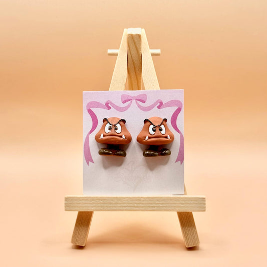 Video Game Mushroom Stud Earrings: Hypoallergenic Stainless Steel, Gamer Girl Polymer Clay Earrings