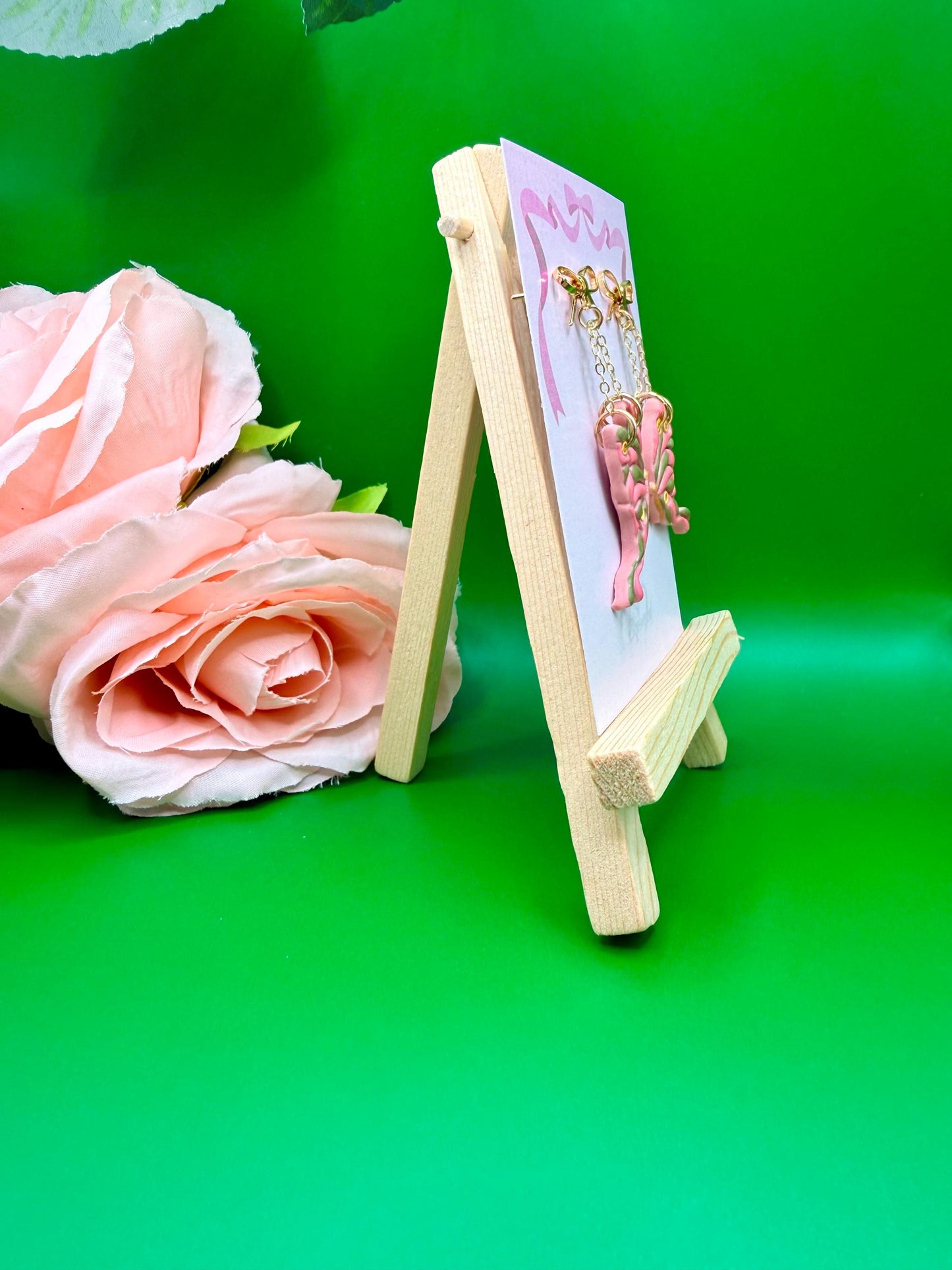 Pink and Green Butterfly Dangle Earrings, Hypoallergenic Musical Theater Jewelry
