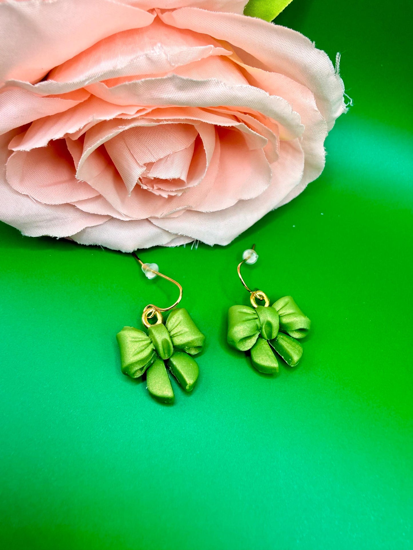 Green Bow Dangle Earrings
