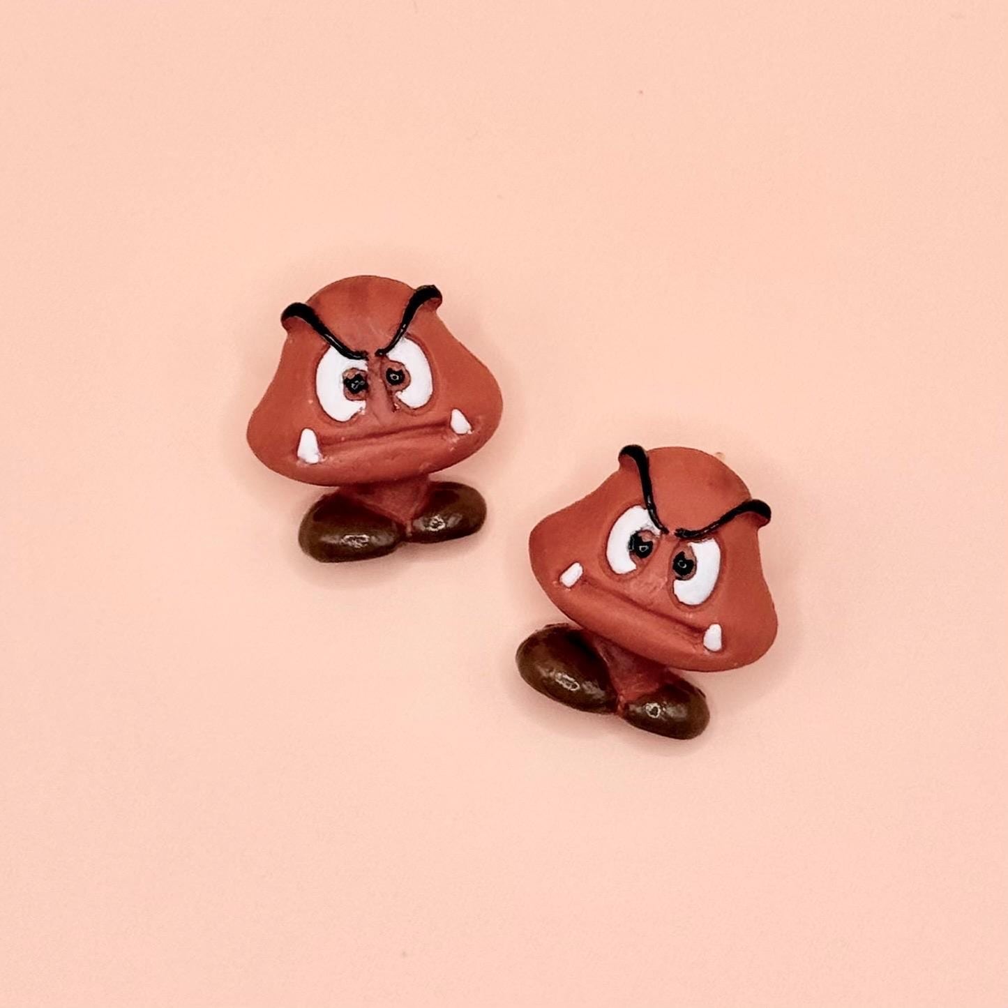 Video Game Mushroom Stud Earrings: Hypoallergenic Stainless Steel, Gamer Girl Polymer Clay Earrings