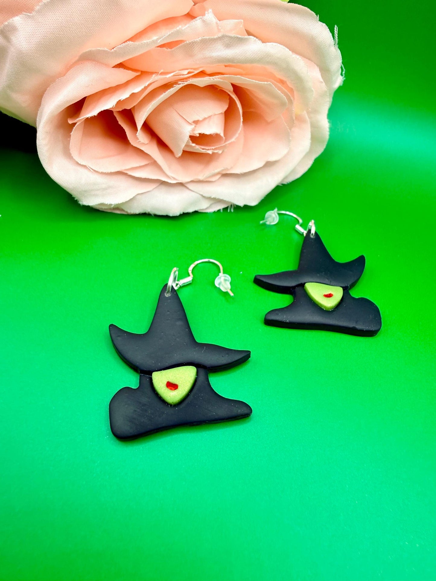 Green Witch Hat Dangle Earrings, Musical Theater, Hypoallergenic