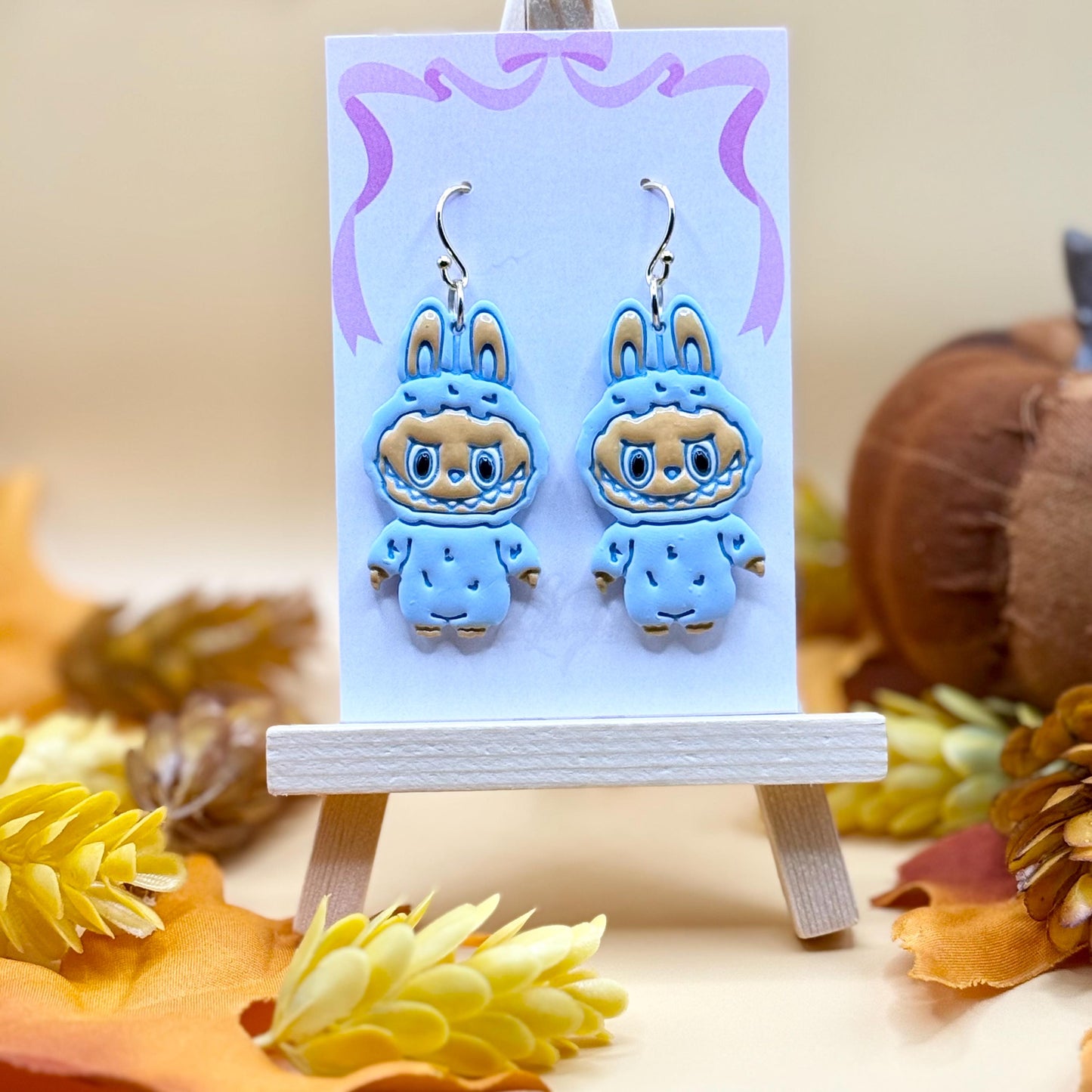 Ivory Monster Dangle Earrings: Hypoallergenic Brass, Polymer Clay, Toy Inspired