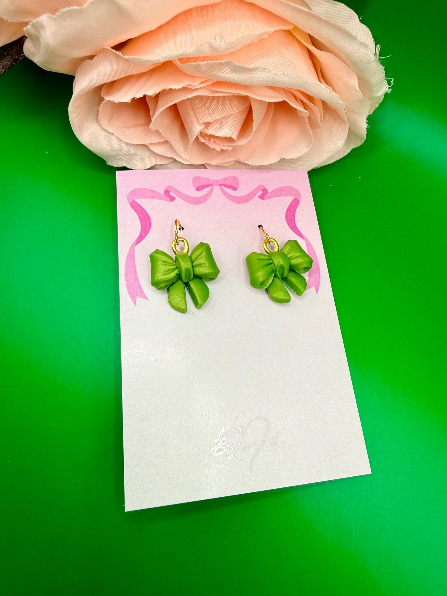 Green Bow Dangle Earrings