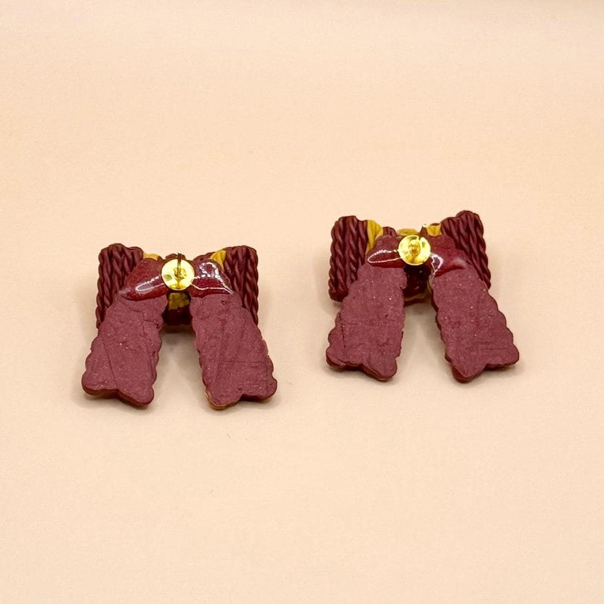 Wizarding House Bow Stud Earrings: Hypoallergenic Stainless Steel, Handmade Polymer Clay, Wizard Movie Fan