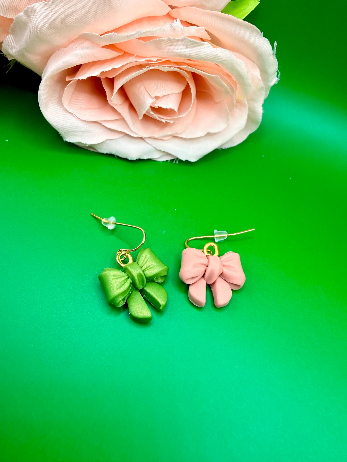 Mismatched Pink and Green Bow Earrings